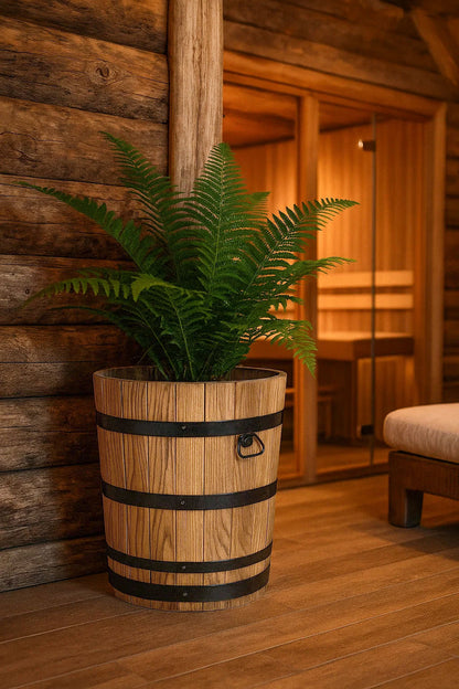 GROSSER PFLANZKÜBEL AUS EICHENHOLZ FÜR PALME